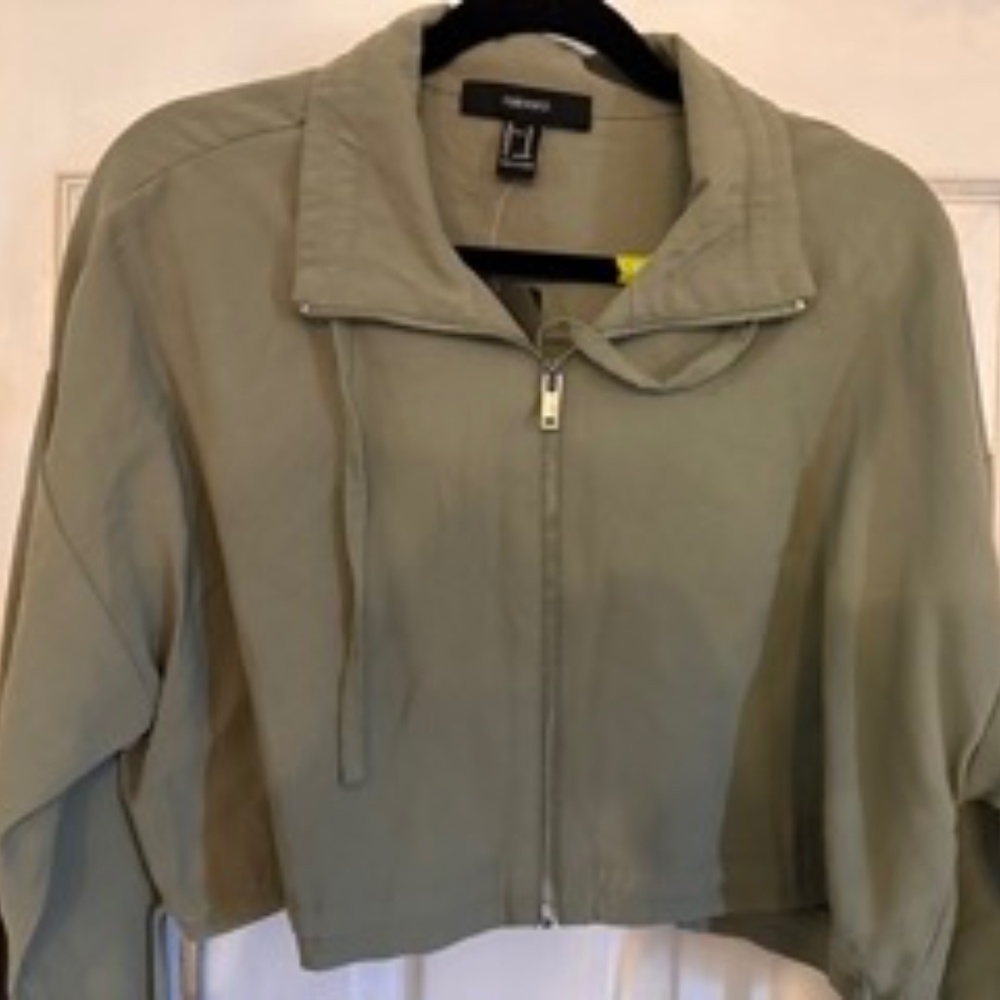 Cropped Army Green Zip Up
